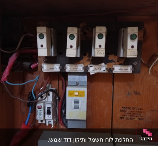לוח חשמל עם מפסקים וכבלים חשמליים